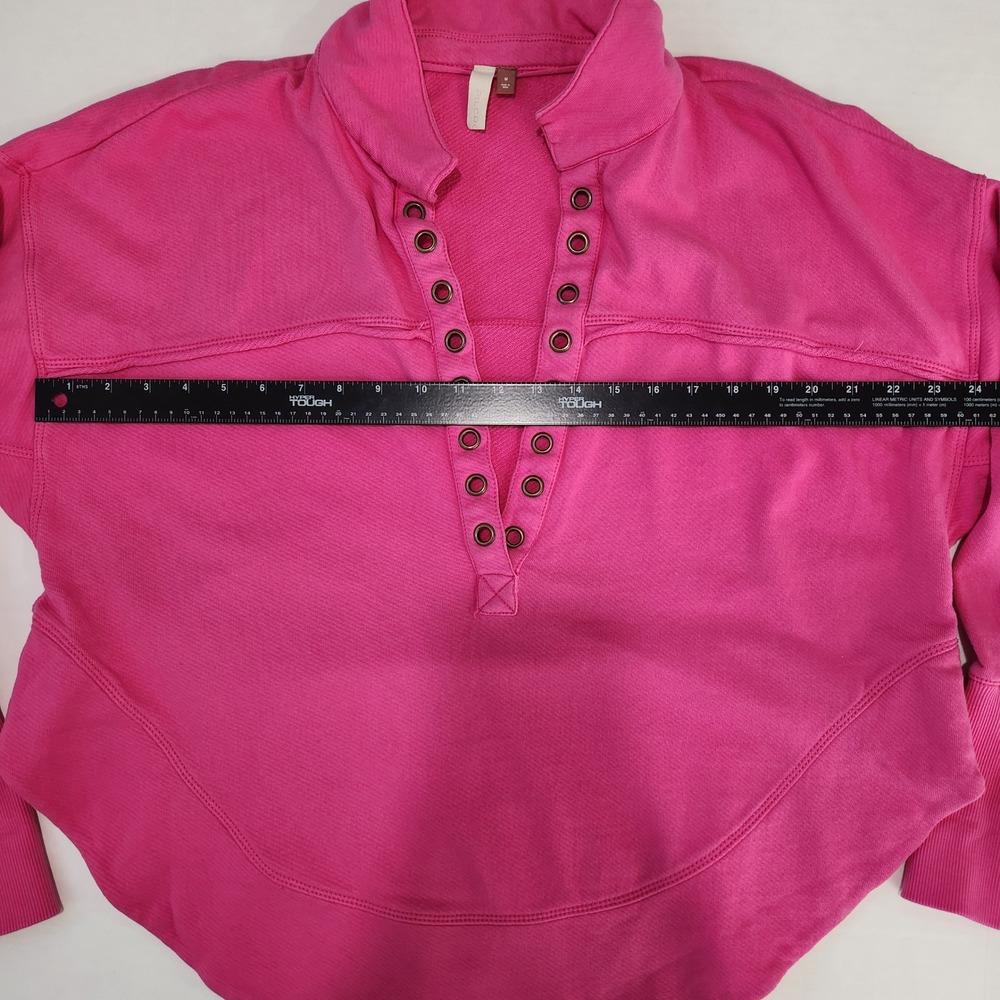 Pilcro Anthropologie V-Neck‎ Oversized Sweatshirt M Pink Grommet Accents - Picture 6 of 9